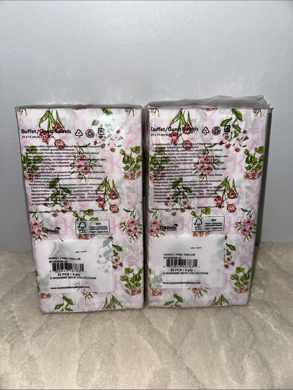 Celebrate THE HOME 32 x 2 pk Garden Bouquet Pink White Green Red Guest Towel